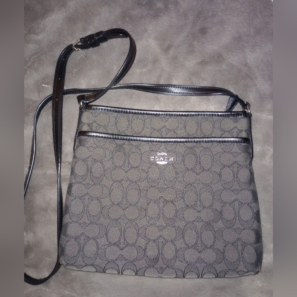 Coach Gray Signature Crossbody Bag with Black Trim